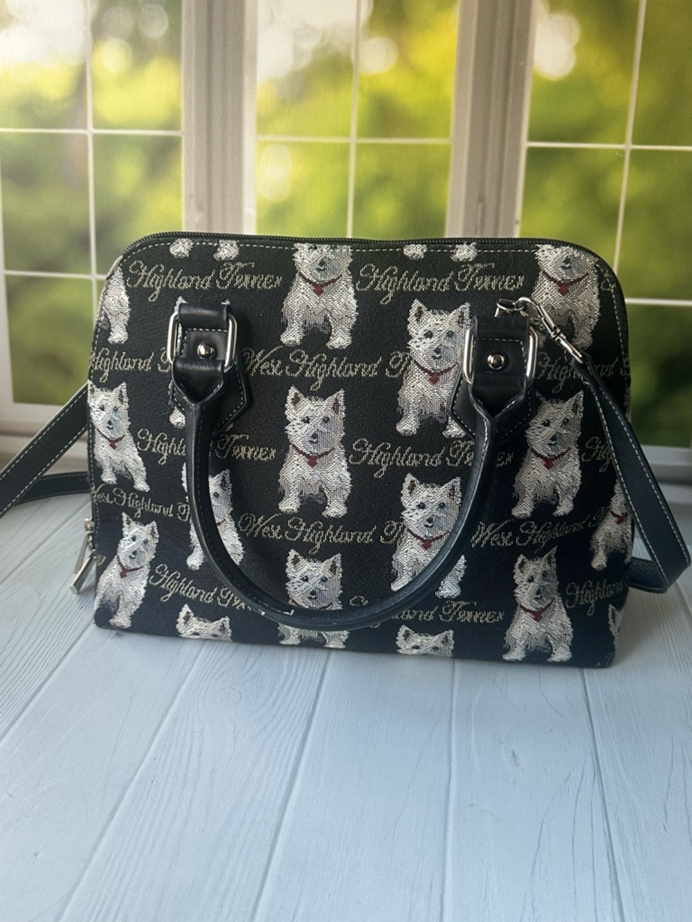Signare Westie Dog Tapestry Satchel Bag Crossbody Black Terrier Purse Cute